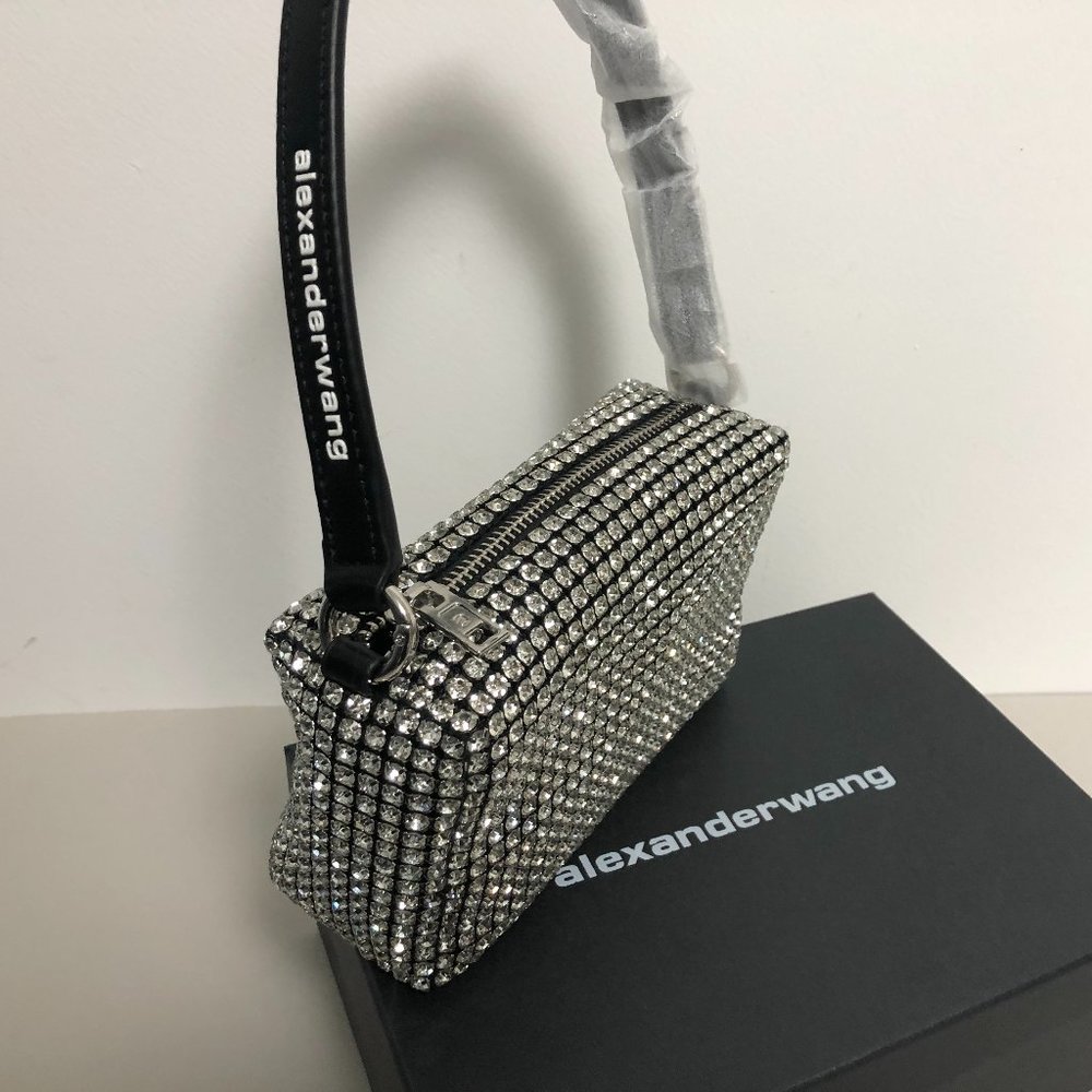Alexander Wang heiress pouch in rhinestone mesh m size pouch bag white crystal